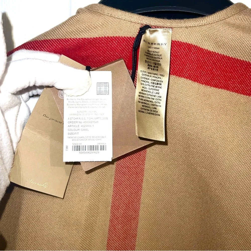 Burberry Reversible Camel Charlotte Solid Check Wool Cape - Picture 9 of 12